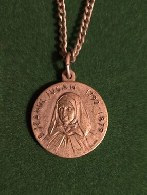 Saint Jeanne Jugan Silver Religious Medal Necklace - Silver Tone